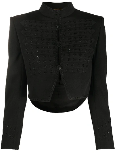 Shop Saint Laurent Officer Tailcoat-style Cropped Jacket In Black