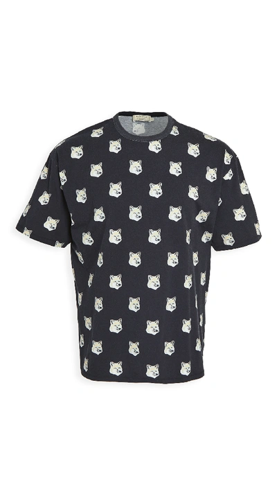 Shop Maison Kitsuné All Over Pastel Fox Head T-shirt In Black