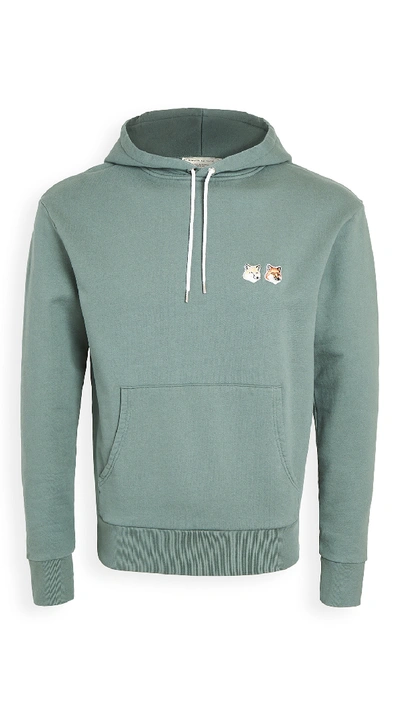 Shop Maison Kitsuné Double Fox Head Pullover Hoodie In Blue/green