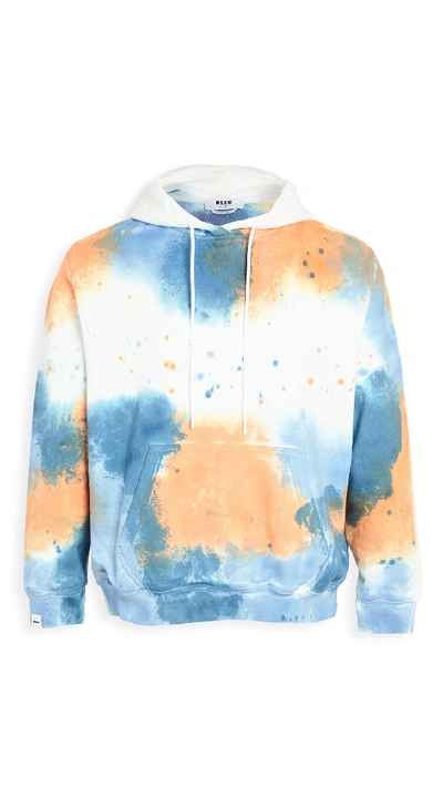 Msgm Splat Color Print Hoodie In White