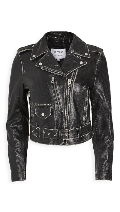 Shop Re/done Leather Moto Jacket In Vintage Black