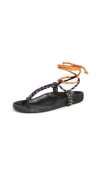 Isabel Marant Loreco Leather trimmed Braided Sandals In Navy Multi