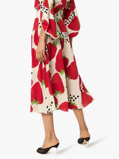 Shop Adriana Degreas Strawberry Print Silk Midi Skirt In Red
