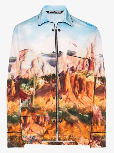 Shop Palm Angels Canyon Print Jacket In Blue