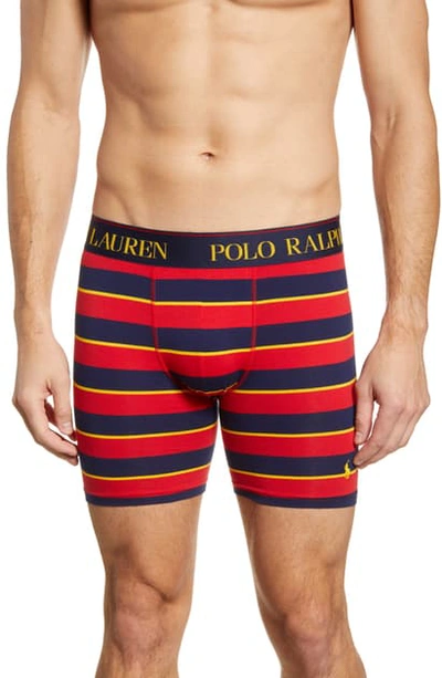 Shop Polo Ralph Lauren Cotton Stretch Boxer Briefs In Red/ Navy/ Yellow