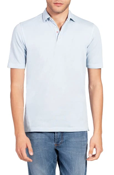 Shop Isaia Short Sleeve Jersey Polo In Light Blue