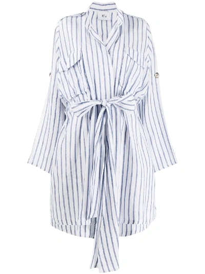 Shop Atu Body Couture Striped Oversized Shirt Jacket In White