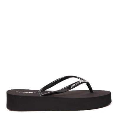 Shop Emporio Armani Black Logo Flip Flop