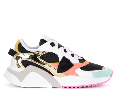 Shop Philippe Model Eze Mondial Metal Sneakers In Leather And Multicolor Mesh