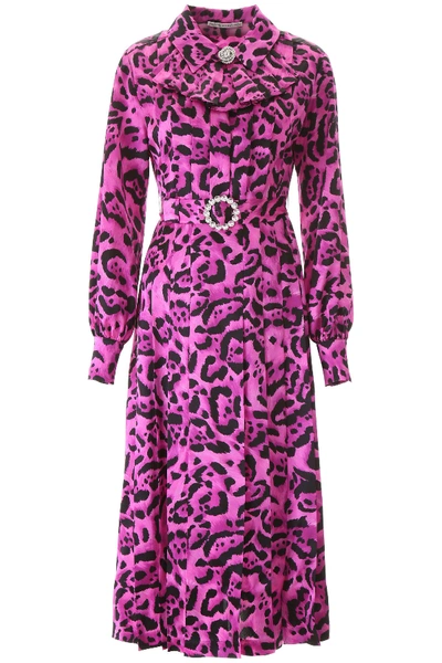 Shop Alessandra Rich Leopard Print Dress In Fucsia (fuchsia)
