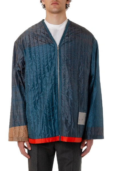 Shop Oamc Multicolor Silk Padded Jacket In Charcoal Blue