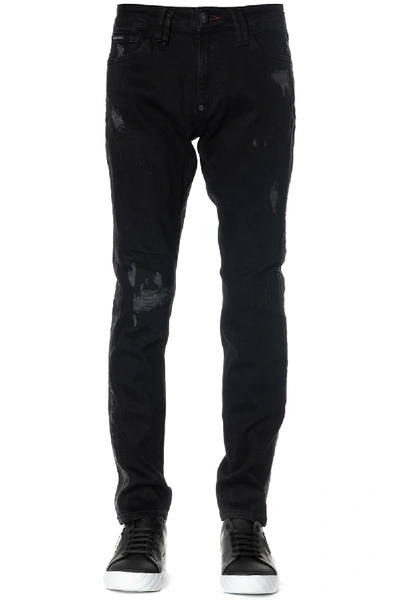 Shop Philipp Plein Black Denim Stretch Distressed Jeans