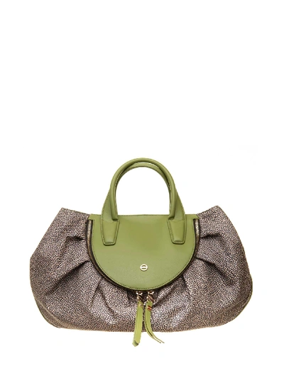 Shop Borbonese Michelle Handbag In Naturale/verde