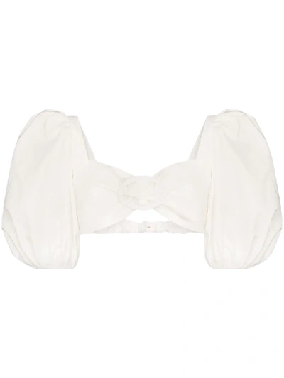 Shop Adriana Degreas Cropped Buckle-detailed Blouse In White