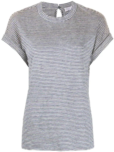 Shop Brunello Cucinelli Striped Embellished T-shirt In Blue