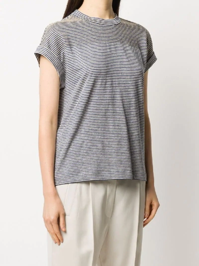 Shop Brunello Cucinelli Striped Embellished T-shirt In Blue