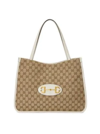 Shop Gucci 1955 Horsebit Tote Bag In Ebony White