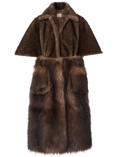 Shop Burberry Faux Fur Cape Coat In Brown