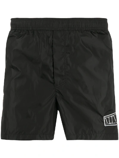 Shop Valentino Vltn Logo Patch Swim Shorts In Black