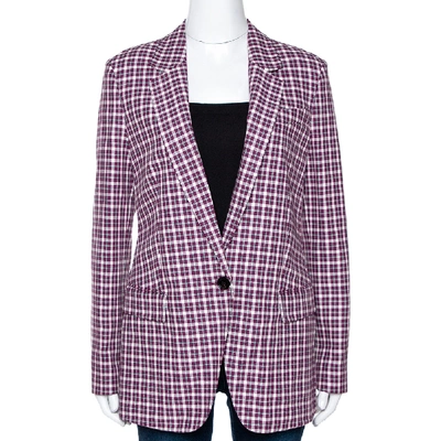 Pre-owned Burberry Burgundy Plaid Check Cotton Blazer S