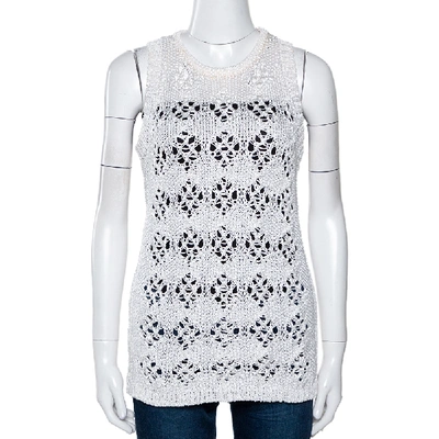 Pre-owned Just Cavalli White Cotton Open Crochet Knit Sleeveless Top M