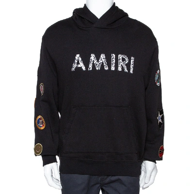 Pre-owned Amiri Black Logo Print Cotton Mix Patch Hooded Sweatshirt M