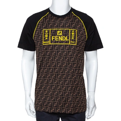 Pre-owned Fendi Brown Zucca Monogram Printed & Embroidered Cotton T-shirt M