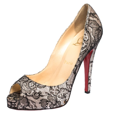 Pre-owned Christian Louboutin Black Lace And Satin Very Prive Peep Toe Pumps Size 36