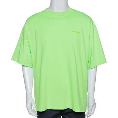 Pre-owned Balenciaga Fluorescent Green Ego Print Cotton Oversized T-shirt M