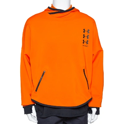 Pre-owned Palm Angels X Under Armour Orange Logo Print Neoprene Hoodie M |