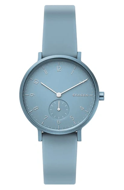 Shop Skagen Aaren Kul?r Rubber Strap Watch, 36mm In Blue