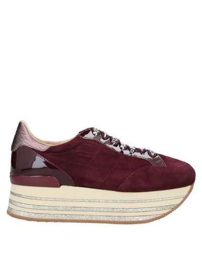 Shop Hogan Woman Sneakers Burgundy Size 10 Soft Leather In Red