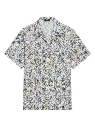 Shop Theory Irving Relax-fit Sketched Floral Short-sleeve Shirt In Air Force Blue