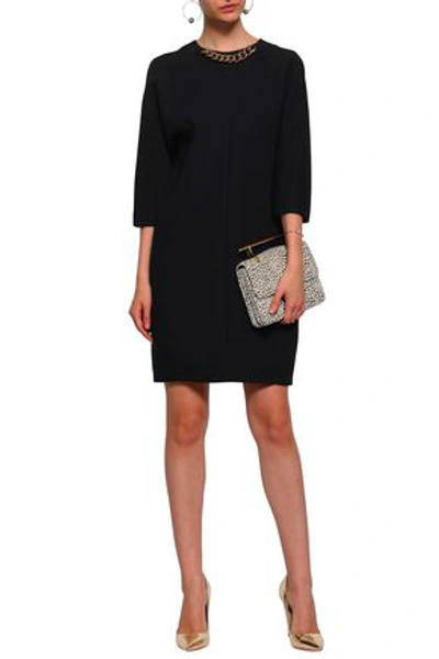 Shop Victoria Beckham Chain-trimmed Crepe Mini Dress In Black