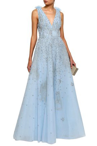 Shop Zuhair Murad Embellished Embroidered Silk-blend Tulle Gown In Sky Blue