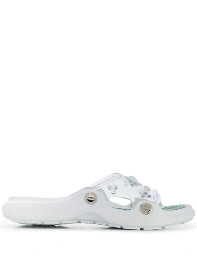Shop Versace Tropical Plant Print Slides In White