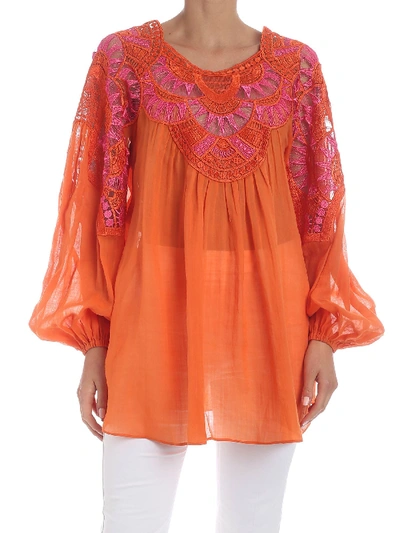 Shop Alberta Ferretti Embroidery Blouse In Orange