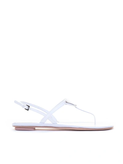 Shop Prada Logo White Patent Leather Sandals