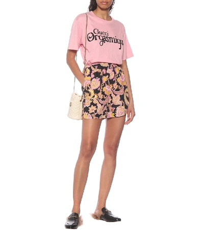 Shop Gucci Paisley Linen Shorts In Pink