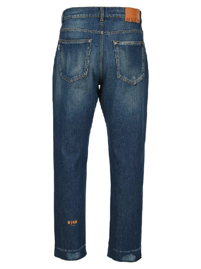 Shop Msgm Cropped Denim Jeans In Blue