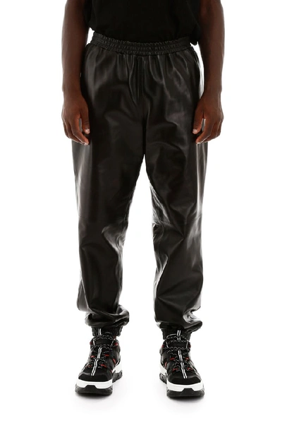 Shop Burberry Elasticated Waistband Leather Sweatpants In Black