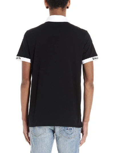 Shop Balmain Contrasting Trim Polo Shirt In Black
