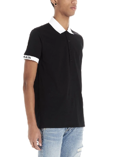 Shop Balmain Contrasting Trim Polo Shirt In Black