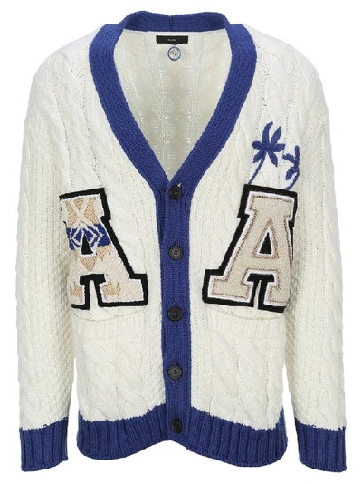 Shop Alanui Alnaui Cable Knit Varsity Cardigan In White