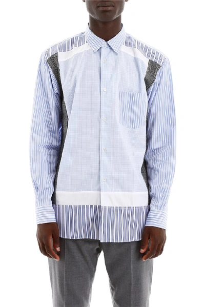 Shop Comme Des Garçons Shirt Patchwork Striped Shirt In Blue