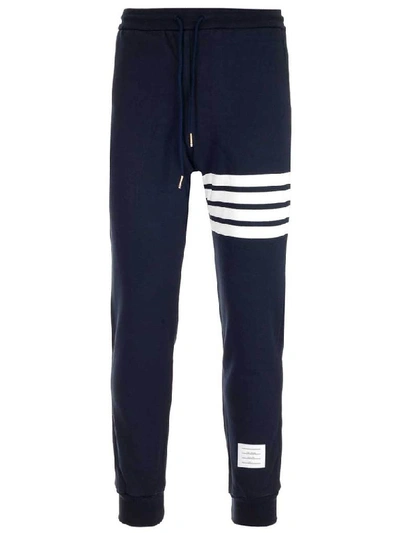 Shop Thom Browne Logo Patch 4 Bar Sweatpants In Blue