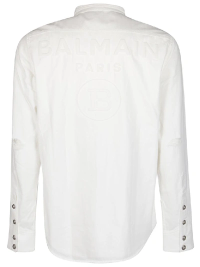 Shop Balmain Band Collar Shirt In White