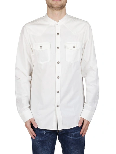Shop Balmain Band Collar Shirt In White