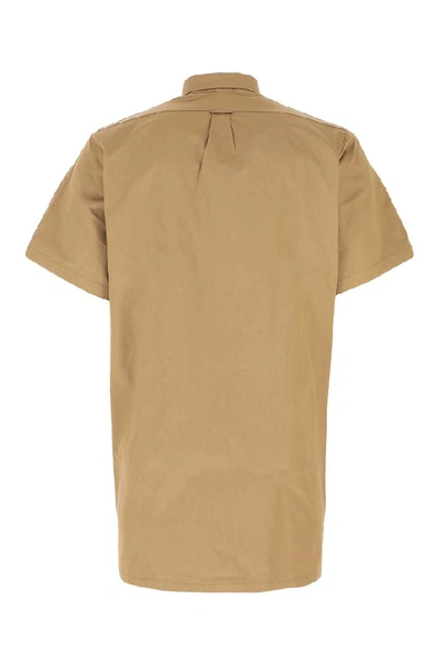Shop Prada Oversized Logo Patch Shirt In Brown