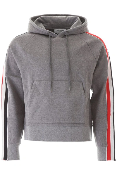 Shop Thom Browne Rwb Stripe Hoodie In Grey